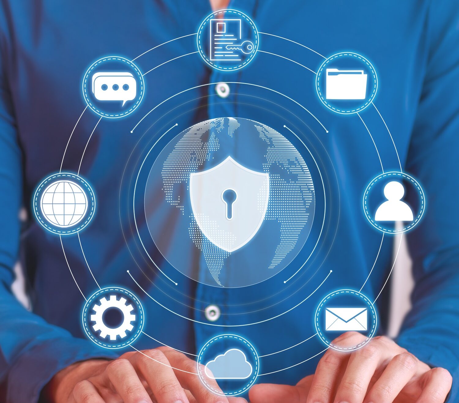 Vertical photo about the cybersecurity, protection of the user's private data, files and documents.